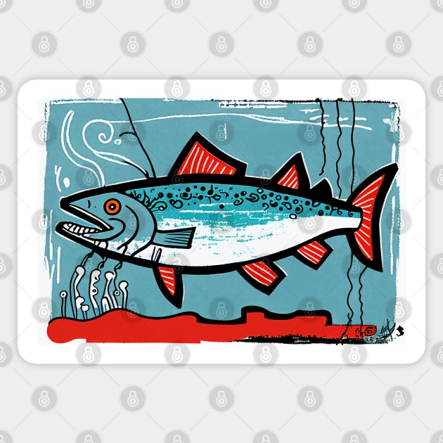 Blue Salmon in Neo-Expressionist Style Painting Sticker by Walter WhatsHisFace